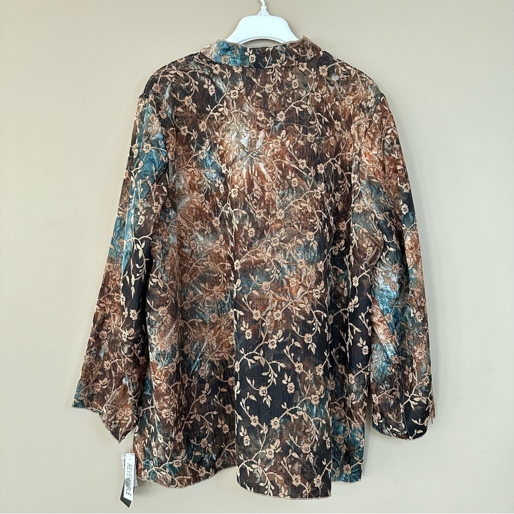 NEW ELCC Women 1X Floral Tapestry Jacket Reversible Blue Brown Gold Fall Winter - Picture 3 of 11